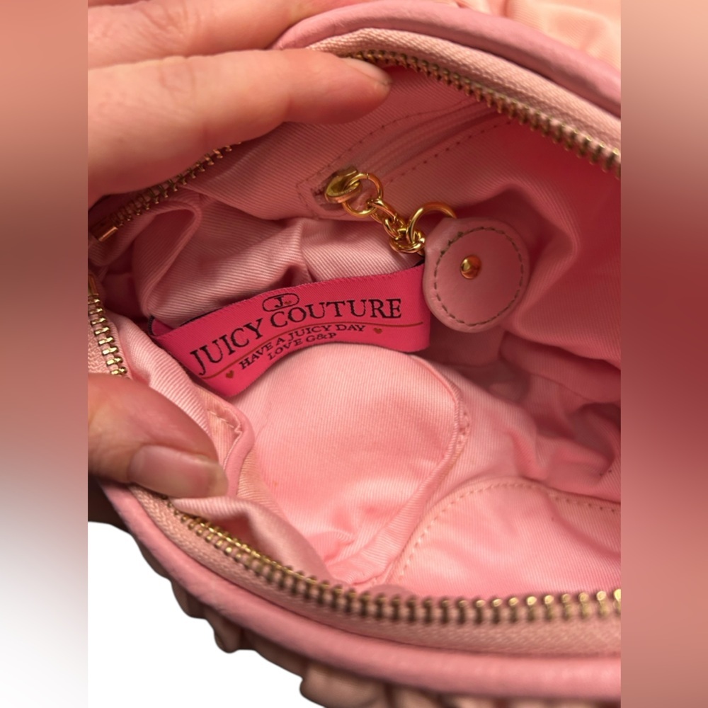 Juicy Couture Pink Ruched Pleated Nylon Gold Chain Handle Vintage Purse Handbag - Picture 12 of 16